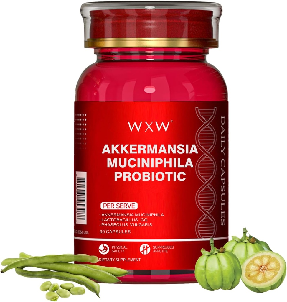 WXW Akkermansia Muciniphila Probiyotik for Women and Men, Yardım GLP-1 Doğal, Lactobacillus G - Metabolism Curb Cravings Digestive & Gut Health, 30 Capsules