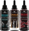 Naturealm Lion's Mane, Reishi, & Chaga Mushroom Extract - Focus için Adaptogen Stack, Immunity, Longevity, Gut Health, Anti-Aging, Energy, Healing, & More - Organik Liquid Drops - 50 mL each (3 Paket)