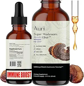 Auri Reishi Super Mushroom Elixir - Immune Branson ve Stres Desteği Achieve Deeper Sleep - Reishi Tincture 60 ml