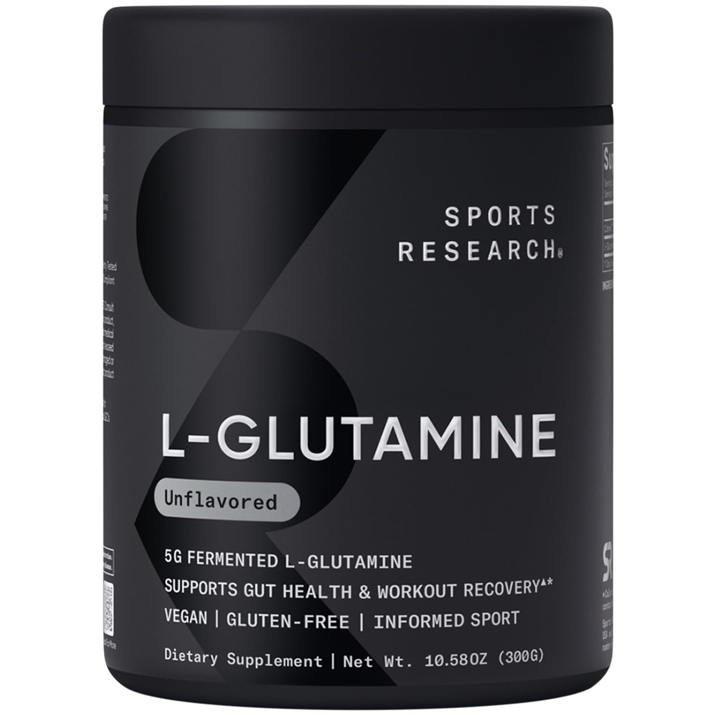 Sports Research® L-Glutamine - Workout Recovery, Immune Health & Gut Health Support - 5 G Per Servis - 10.58 Oz Oz