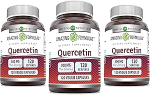 Amazing Formulas Quercetin 500 mg Veggie Capsules Supplement | Non-GMO | Gluten Free | Supports General Health & Well Being (120 Count | 3 Pack)
