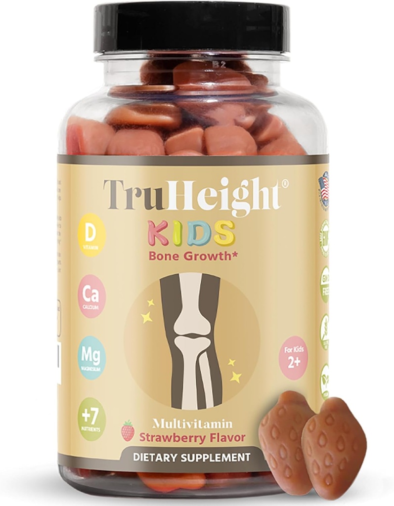 TruHeight Kids Growth Gummys (Βατόμουρο, Ηλικίες 2+) Όλα τα φυσικά παιδιά & Βιταμίνες Toddler - Βιταμίνη D, Ασβέστιο, K, Μαγνήσιο Πολυβιταμίνη, Ανάπτυξη και Ανάπτυξη, Χτίζει ισχυρά οστά, D3 K2, Vegan