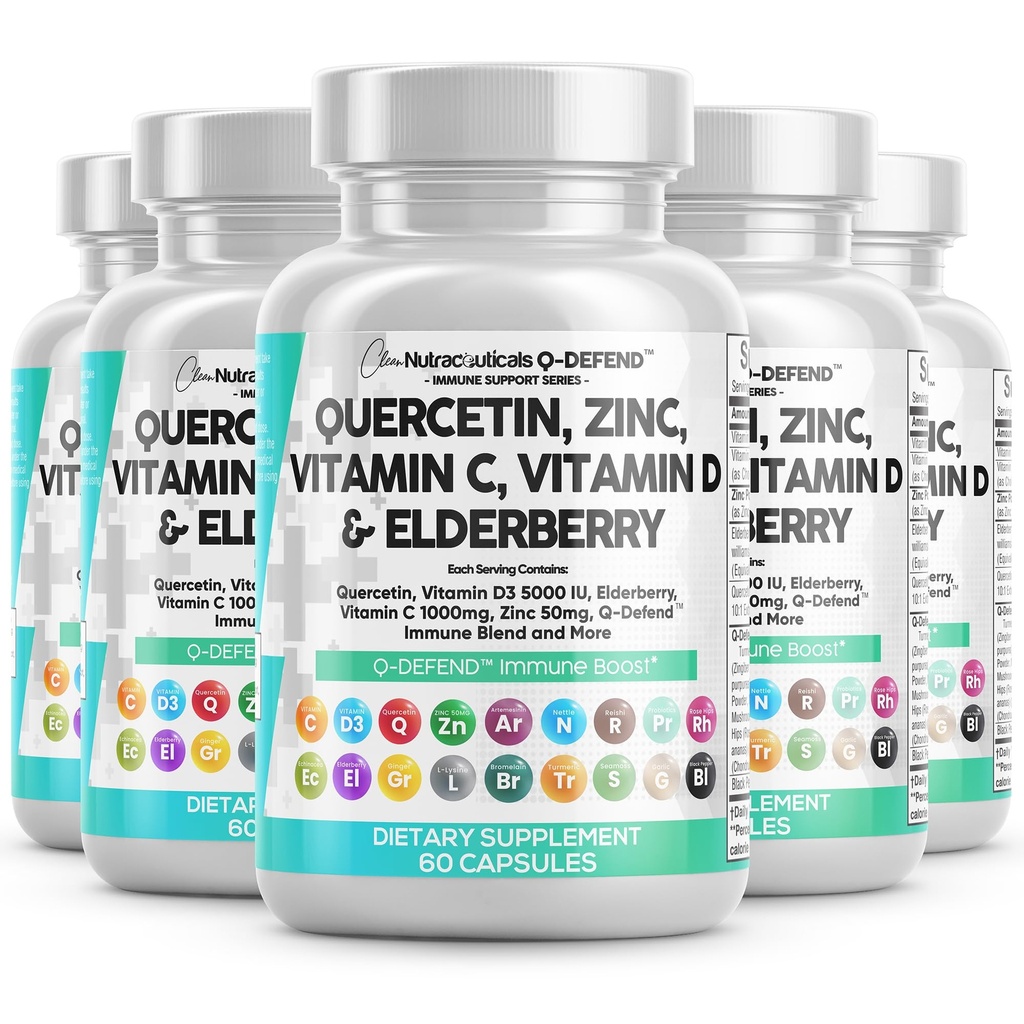 Temiz Nutraceuticals Quercetin çinko Vitamin C Vitamin D Bromelain Elderberry - Lung Immune Support Supplement Yetişkinler with Artemisinin, Sea Moss, Echinacea, Antivirüs Relief (60 Kont)