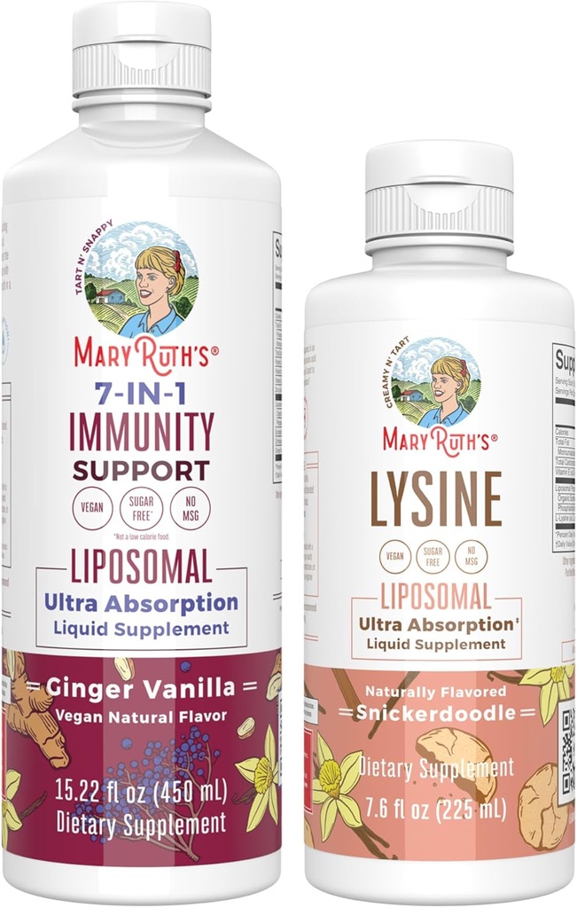MaryRuth Organics Lysine Liposomal (Snickerdoodle) & Immunity (Ginger Vanilla) | Clean Label Project  Valid® | Vitamins for Immune Support & Beauty | Vegan, Non-GMO, Gluten Free