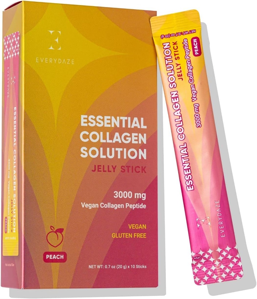 EVERYDAZE Essential Collagen Çözüm Jelly Stick | Vegan Collagen Peptide | Peach | 10 Packs | Saç, Skin, Nails, Beauty, Bone | Vitamins, Minerals, Antioksis for Men & Women