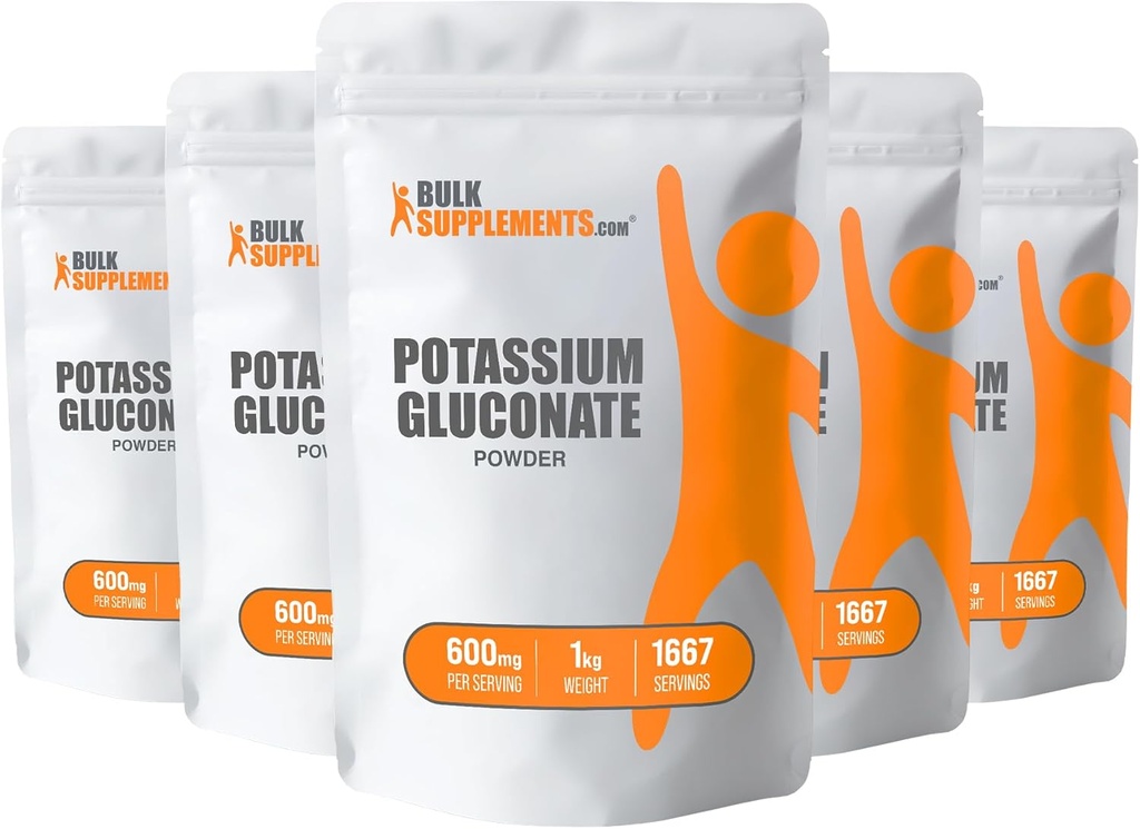 BulkSupplements.com Γλουκονικό κάλιο σε σκόνη - Συμπλήρωμα καλίου, Συμπλήρωμα Ορυκτού - Χωρίς γλουτένη, 600mg ανά Σερβίρισμα, 5kg (11 lbs) (Συσκευασία των 5)