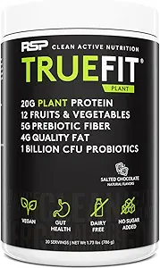 RSP TrueFit Vegan Protein Powder Replacement Meal Replacement Shake, Πρωτεΐνη με βάση το φυτό + Βιολογικά Φρούτα & Βεγγία, Ίνες & Προβιοτικά, Χωρίς γλουτένη, Χωρίς γαλακτοκομικά