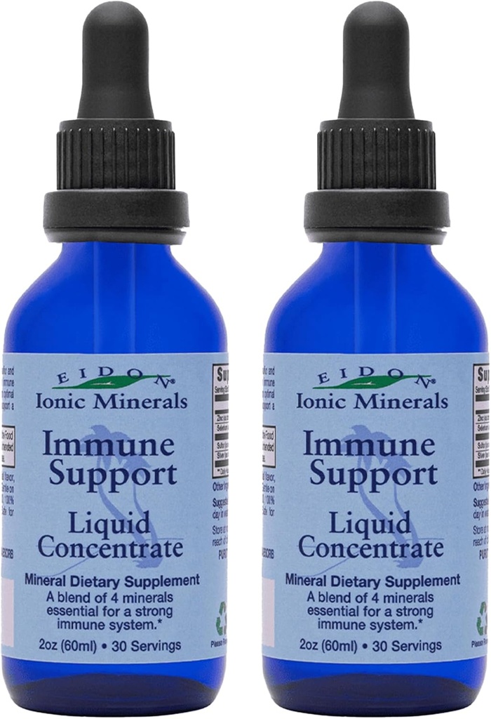 Eidon Ionic Minerals Immune Support Supplement Υγρό Πυκνό - Ορυκτές σταγόνες με ψευδάργυρο, Σελήνιο, Υποστήριξη & Διατήρηση ανοσοποιητικού συστήματος, Βιοδιαθέσιμα, Χωρίς Συντηρητικά - 2 oz (πακέτο του 2)