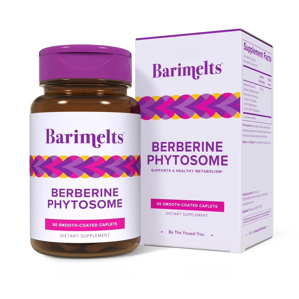 Barimelts Φυτοσώματα Βερβερίνης 550mg για τους χρήστες GLP- 1 και τους βαριατρικούς ασθενείς - Υποστήριξη Μεταβολισμού - 60 Ομαλές Καλυμμένες Καπέλα (1 Μήνας Προμήθεια)