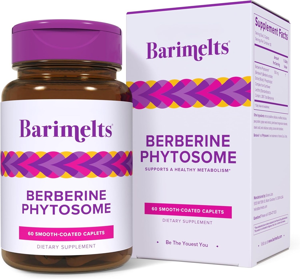Barimelts Berberine GLP-1 Kullanıcılar ve Bariatrik Hastalar için 550 mg - Metabolism Desteği - 60 Smooth-Coated Caplets (1-Month Supply)