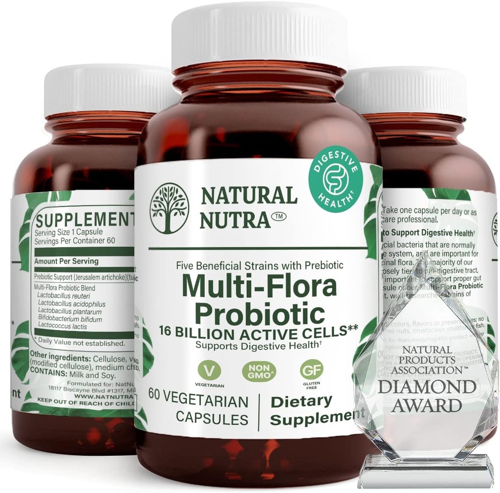 Natural Nutra Ultimate Flora Probiotic for Women and Men, Βοηθά στη βελτίωση της πέψης, Συμβάλλει στη συνολική υγεία, Προάγει το ανοσοποιητικό σύστημα, Πολυ- Στραγγίζει με Lactobacillus, Acidophilus, 60 κάψουλες