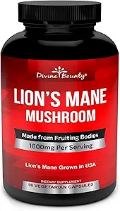 Organic Lions Mane Mushroom Capsules - 1800mg Strongest Lion's Mane Mushroom Supplement - Non-GMO Lions Mane Extract Powder - Nootropic Brain Supplement - Brain & Immune Support - 90 Vegetarian Caps