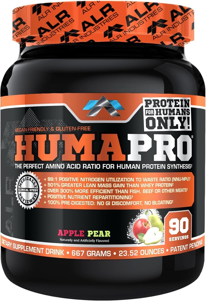 Humapro | Amino Asits protein Matrix for Humans | Lean Muscle için% 99 Utilizasyon | Vegan, Gluten Free | 667g / 90 Hizmetler (Apple Pear)