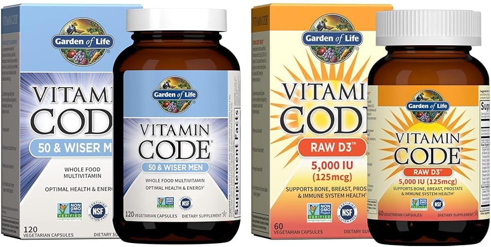 Life Men's 50 & Wiser Raw Whole Food Multivitamin, Vitamin D3 5000 IU & Vitamin Kodu Raw Vitaminleri