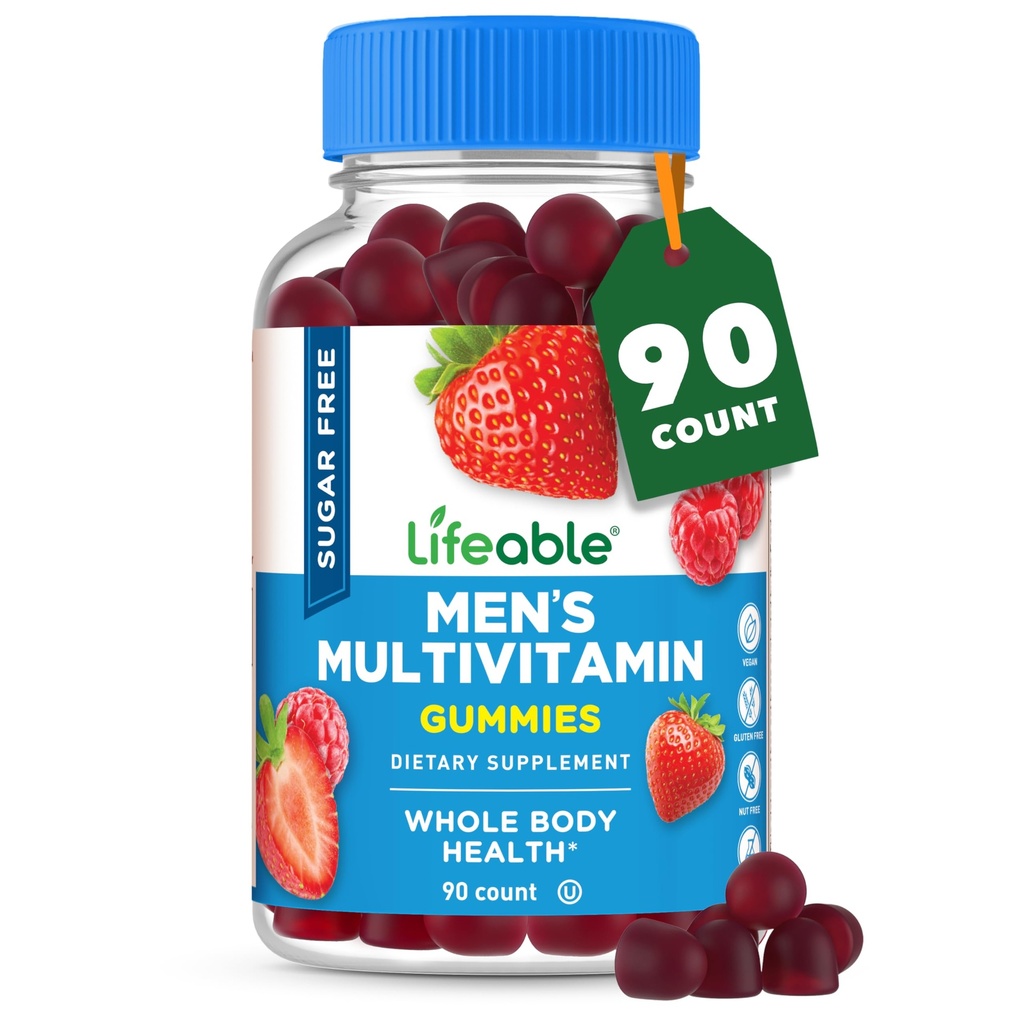 Lifeable Sugar Free Multivitamin for Men Gummies | Iron and 18 Essential Vitamins and Minerals | Sugar Free Vitamins | 90 Gummies