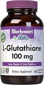 Bluebonnet L-Glutathione 100 mg Vitamin Capsules, 60 Kont, White