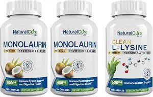Φυσικό Cure Labs Bundle: Μονολαουρίνη 600mg 2 Συσκευασία + καθαρή L-λυσίνη