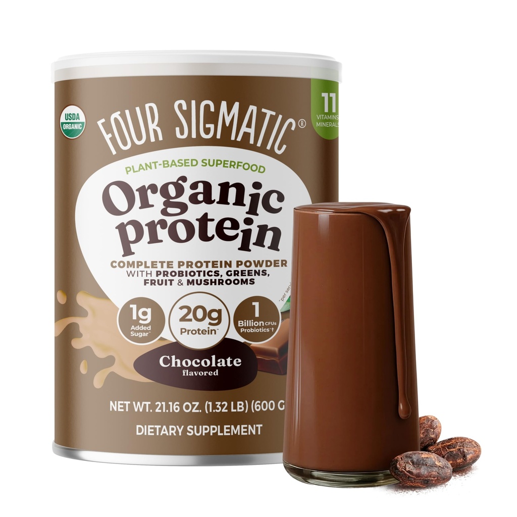 Four Sigmatic Organic Plant-Based Protein Toz Kremy Cacao Protein with Lion's Mane, Chaga, Cordyceps ve More | Clean Vegan Protein Beyin Fonksiyonu ve Immune Desteği için Elevated | 21.16 oz