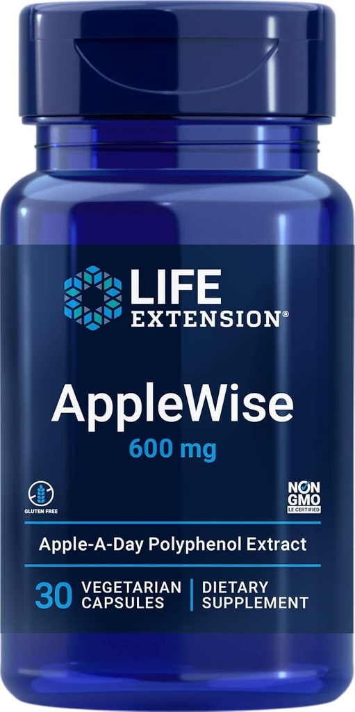 Life Extension AppleWise 600 mg Antioksi-Rich Organik Apple Polyols Heart & Colon Health - Non-GMO, Gluten-Free - 30 Vegetarian Capsules