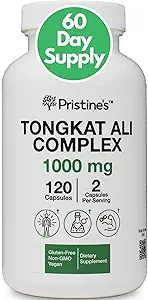 PRISTINE'S Tongkat Ali Capsules - 1000MG 60 Day Supply - Athletic Performance Support - Lean Mass Muscle Building Herbal Supplement for Men & Women - Vegan, Gluten Free, Non GMOMOMO