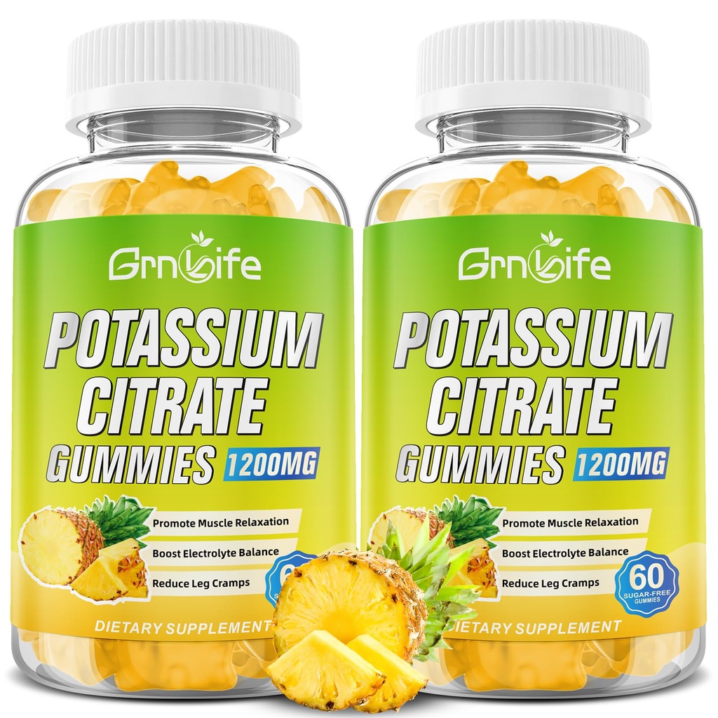 Potasyum Gummies, Yüksek Potasyum Supplement Gummies 1200 mg Destek Leg Cramps & Muscle Health, Yetişkinler ve Çocuklar için, Vegan, Pineapple Flavor 120 Count Count Count Count