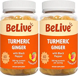 BeLive Turmeric Curcumin with Black Pepper & Ginger - 500 mg of Turmeric and Ginger Supplement for Immune Support, Healthy Skin, and Mobility - Tropical Flavor | 60 Count