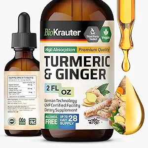 BIO KRAUTER Turmeric and Ginger συμπλήρωμα Βάμμα - Turmeric Κουρκουμίνη Ανοσοποιητική υποστήριξη σταγόνες - εκχύλισμα τζίντζερ με Μαύρο πιπέρι - Vegan Formula - 2 Fl.Oz.