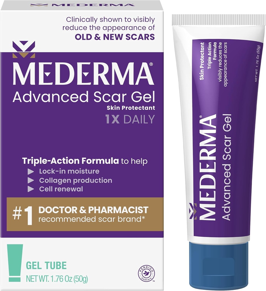 Mederma Advanced Scar Gel - Treats Old & New Scars, Μειώνει την εμφάνιση ουλών από την ακμή, Χειρουργική, Burns, Τραύμα & Stretch Marks, 1.76 Oz (50g)