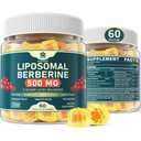 Συμπλήρωμα βερβερίνης 500mg, μία φορά την ημέρα, λιποσωμικές γόμες με Κεϋλάνη Κανέλα, Πικρό πεπόνι, φύλλο Banaba για τον μεταβολισμό Ισορροπημένο, ενεργοποιητής MPK, Υψηλή απορρόφηση, Χωρίς ζάχαρη, Vegan, 60 Cts