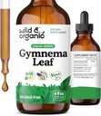 Wild & Organic Gymnema Sylvestre Extract Drops - Sugar-Free Gymnema Sylvestre Supplements - Gurmar Toz Temel Tincture - Vegan, Alkol Ücretsiz Banyo Malzemeleri - 4 fl ozz