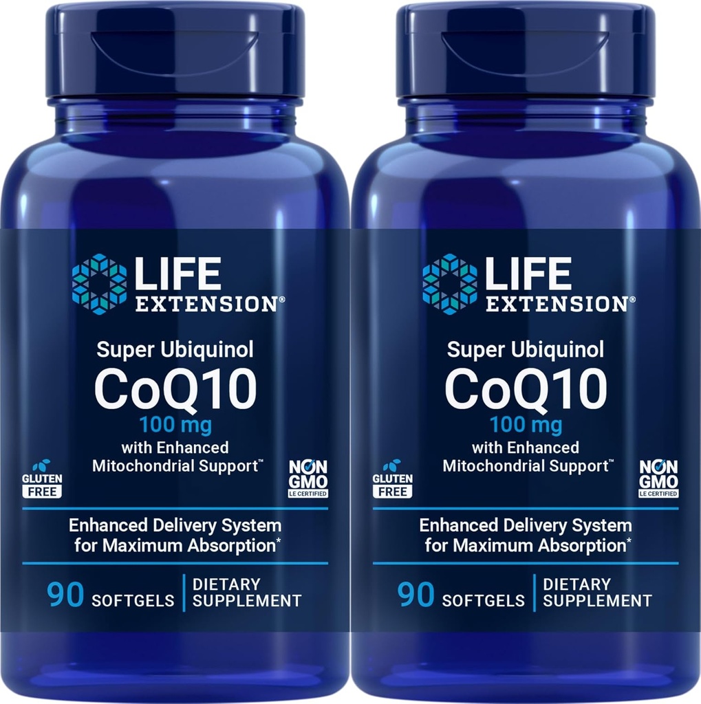 Life Extension COQ10 Super Ubiquinol 100 mg 90 Count (Pack of 2) gelişmiş Mitochondrial Support ile
