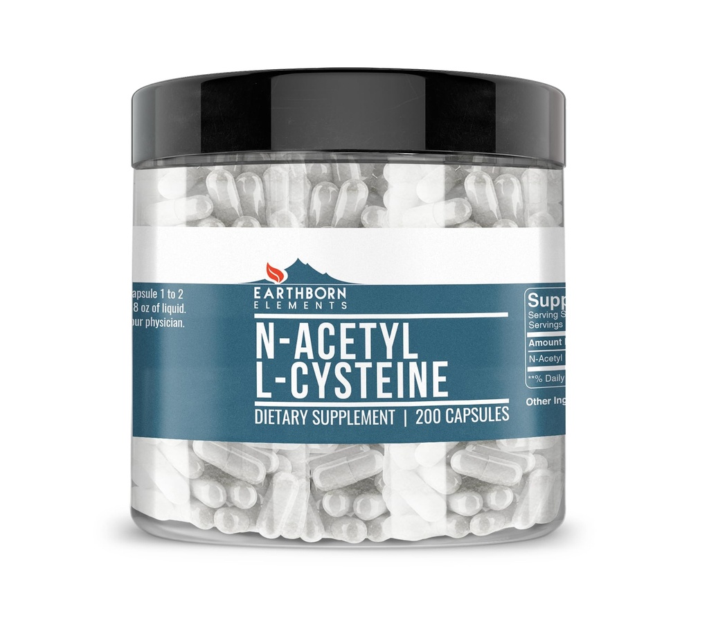 Earthborn Elements NAC N-Acetyl L-Cysteine 200 Capsules, Pure & Undiled, Hayır Katkıları