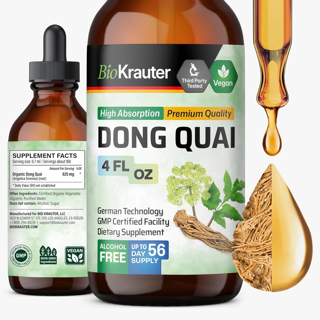 BIO KRAUTER® Menopause Supplements for Women* - Dong Quai Drops 4 Fl.Oz 56 Günlük Supply - Vegan Angelica Root Tincture for Menopause Support - Alkol & Sugar Free - Relaxation & Women's Wellness