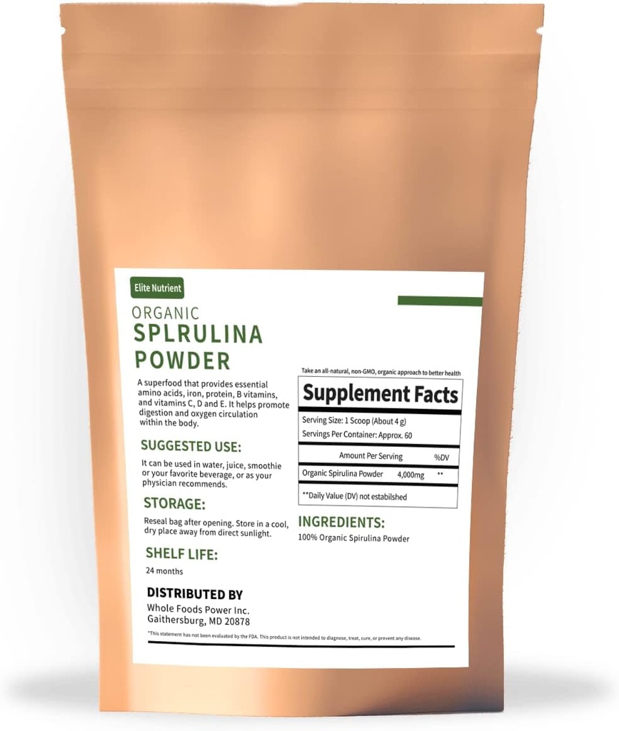 Organik Spirulina Toz, Non-GMO, USDA sertifikalı, Yüksek proteinli bir Superfood, Boost Energy, Advanced Immunity, Bireysel Paket
