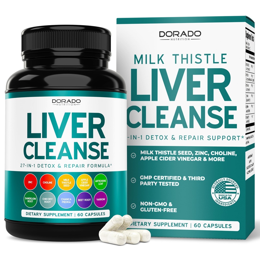 Liver Cleanse Detox & Tamir 27 1 Formula - Süt Butle, Dandelion Root, Turmeric, Artichoke Extract & More - Liver Detox Support Supplement - 3rd Party Tested, Vegan Güvenli & ABD Made (60 Count)