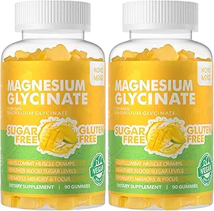Magnezyum Glycinate Gummies 1000 mg - Sugar Free Magnezyum Pids Supplement with Vitamin D, B6, CoQ10 for Calm Mood & Sleep Support - 180 Mangoapp Pinele