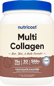 Nutricost Multi Collagen + Beauty & Protein Powder (Milk Chocolate Flavor) 30 Σερβιρίσματα - με Biotin και Collagen Peptides, Μη ΓΤΟ, Χωρίς γλουτένη