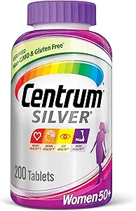 Centrum Silver Women's Multivitamin for Women 50 Plus, Multivitamin/Multimineral Supplement with Vitamin D3, B Vitaminleri, Kalsiyum ve Antioksis, Gluten Free, Non-GMO Malzemeler - 200 Count