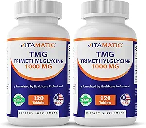 Vitamatic TMG Supplements 1000 mg - Tritilglycine - Betaine Anhidrus - 120 Tablet - 120 Hizmet - Non-GMO & Gluten Free (2 Şişe)