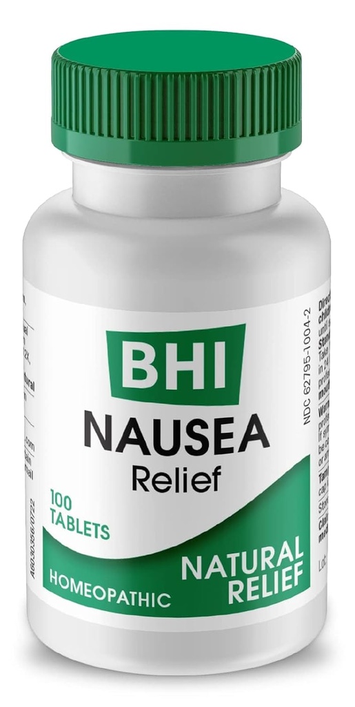BHI Nausea Natural Relief 7 Multi-Symptom Homeopathic Active Malzemeler Relieve Nausea, Vomiting, Bloating & Indigestion Non-Drowsy Remedy Soothes Discomfort for Women & Men - 100 Tablet