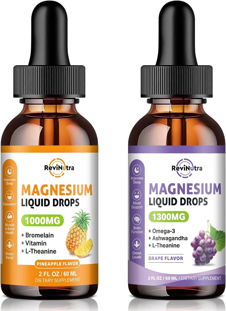 2 Pack Magnezyum Kompleks Sıvı Drops Pineapple & Grape Flavor