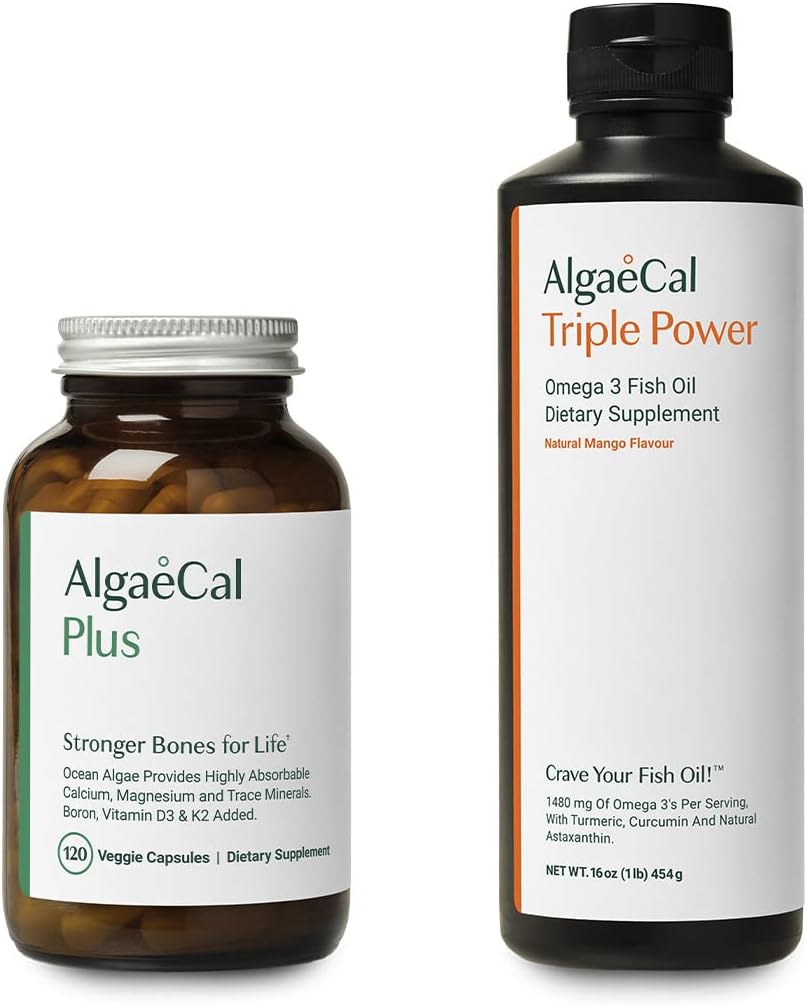 AlgaeCal Sche - All Naturaluba Supplement VIT D3 & K2, Magnezyum, Boron ve Trace Minerals & Triple Power Omega-3 Fish Oil Natural Liquid Emulsion with EPA DHA Curcumin, Astaxanthinhinhin