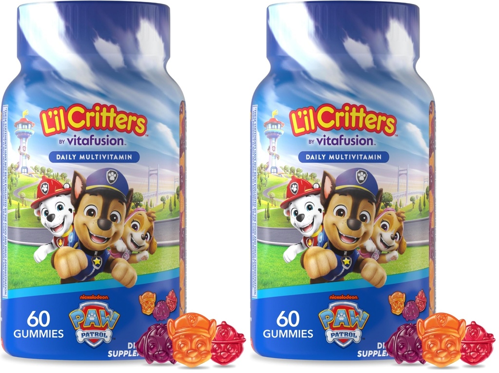 L’il Critters Paw Patrol Gummy Vites Καθημερινή Gummy Multivitamin για παιδιά, βιταμίνη C, D3 για ανοσοποιητική υποστήριξη Cherry, πορτοκαλί και άρωμα βατόμουρο, 60 Gummies (πακέτο των 2)