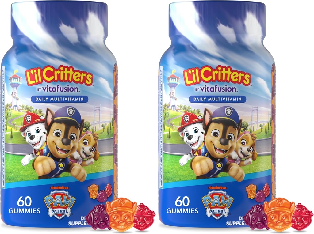 L’il Critters Paw Patrol Gummy Vites Καθημερινή Gummy Multivitamin για παιδιά, βιταμίνη C, D3 για ανοσοποιητική υποστήριξη Cherry, πορτοκαλί και άρωμα βατόμουρο, 60 Gummies (πακέτο των 2)