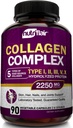 NutriFlair Multi Collagen, 2250 mg, 90 Capsules - Tip I, II, III, V, X - Kolajn Supplements Kompleksi Kadınlar ve Erkekler için Tozlu Protein, Sağlıklı Saç, Skin, Nails - Non-GMOMO