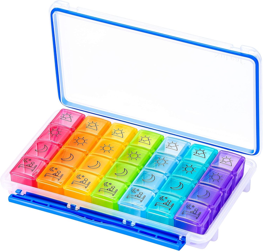 NuLeaf Pill Organizer 4 Times A Day, Büyük Karşılaştırmalar Portre 7 Gün 4 Zaman Bir Gün Seyahat Pill Vitaminleri, Tamamlar ve İlaçları Korumak için Moisture-Proof Design ile Organize Edilecek
