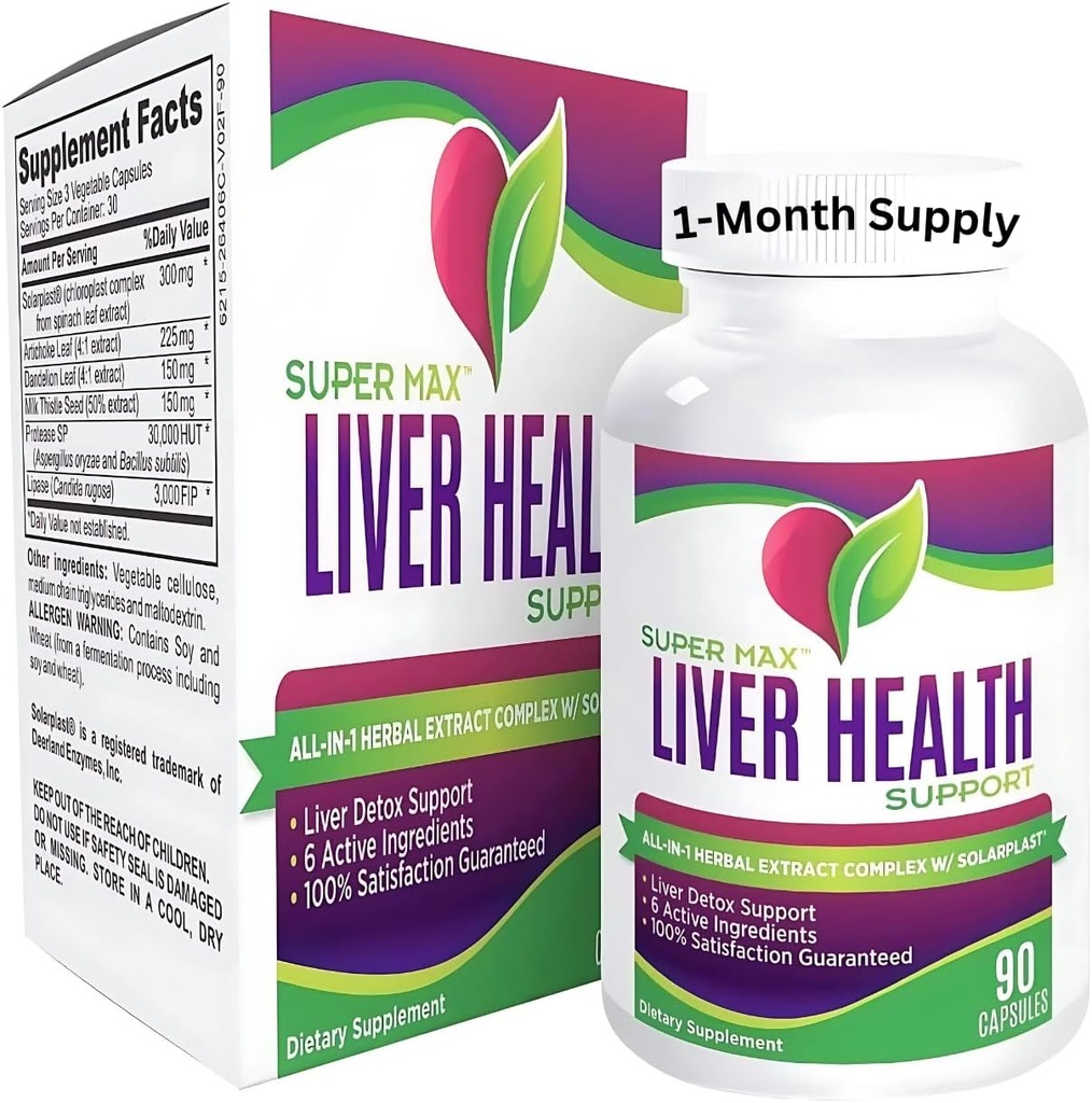 Liver Health Supplements (All-in-1) 6 Active Materialss | Daily Liver Detox & Cleanse Support Supplement | Natural Liver Nutrients for Men & Women | 1Month Supply | 90 Capsules
