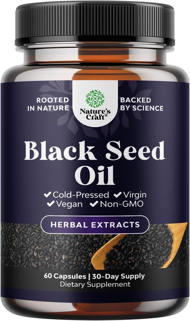 Vegan Black Seed Oil Capses - Ψυχρή πίεση Nigella Sativa Μαύρο Cumin Seed Oil Κάψουλες με Omega 3 6 9 Αντιοξειδωτικά και Thymoquinone για την ανάπτυξη των μαλλιών Ανοσοποιητική υποστήριξη Κοινή Υγεία και πέψη