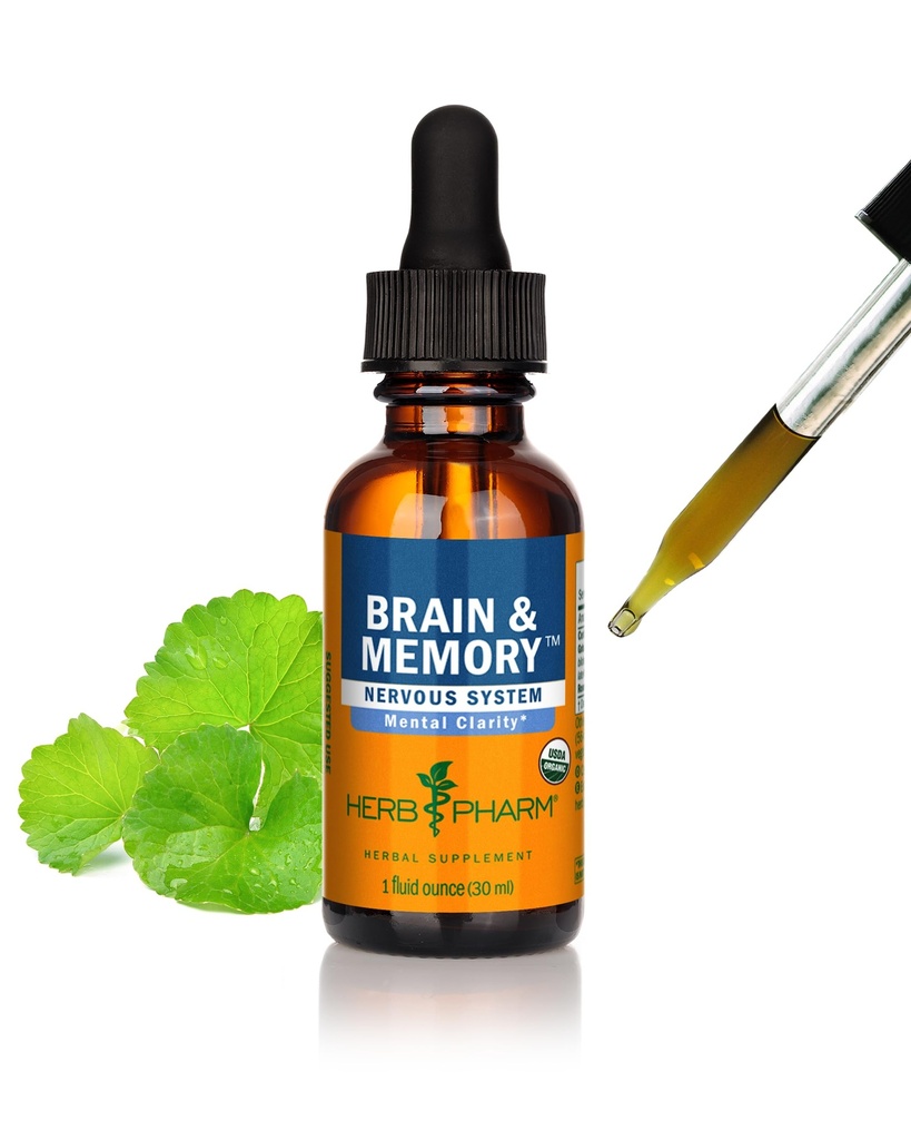 Herbm Pharm Organic Nootropic Brain & Memory Supplement with Ginkgo Biloba Sıvı Ekstraksiyon: Zihin Odak Destek için Hızlı Aborpsiyon, Gluten-Free, Non-GMO, 1 Oz