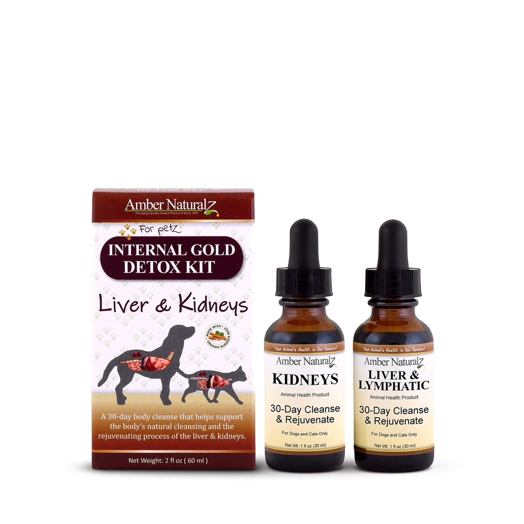 AMBER NATURALZ İç Gold Detox Kit for Dogs, Cats, Birds, Tavşanlar ve Gine Pigs | Liver ve Kidney Health | Liver ve Kidney Functions için Doğal Yardım